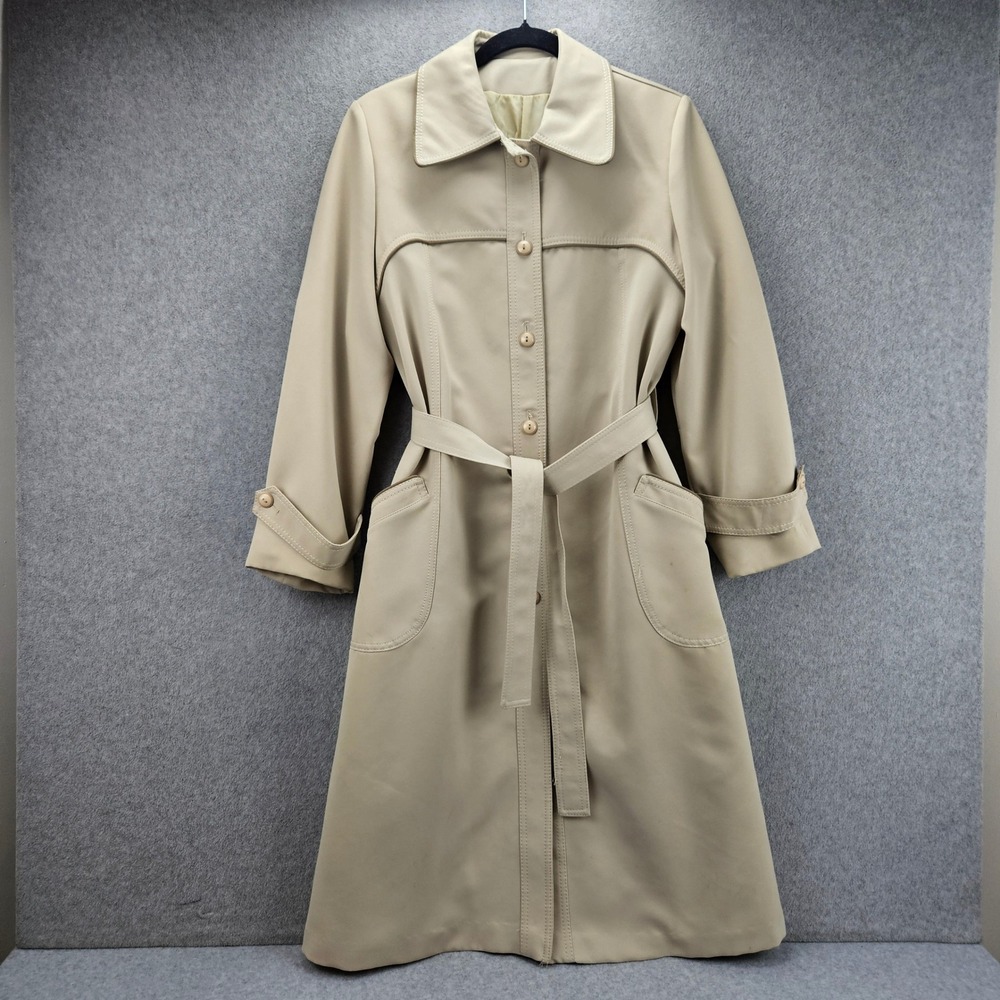 FORECASTER OF BOSTON | Vintage Trench Coat Tan Beige Belted Union Made Sz 9/10